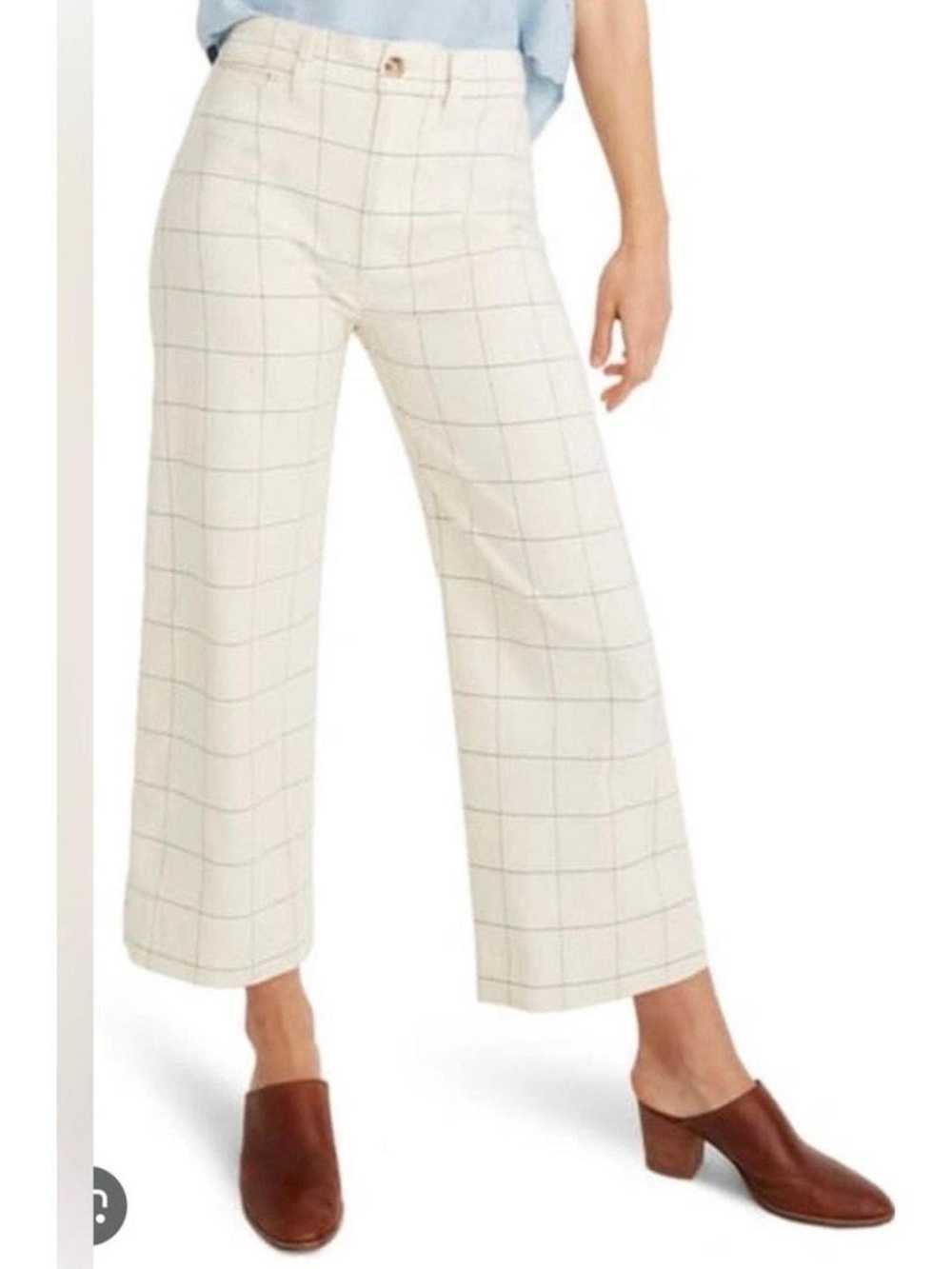 Madewell Cream Windowpane Cropped Wide-Leg Pants
